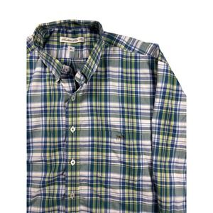 Southern Point Co Mens XL Plaid Button Down Shirt Blue Green Long Sleeve Logo